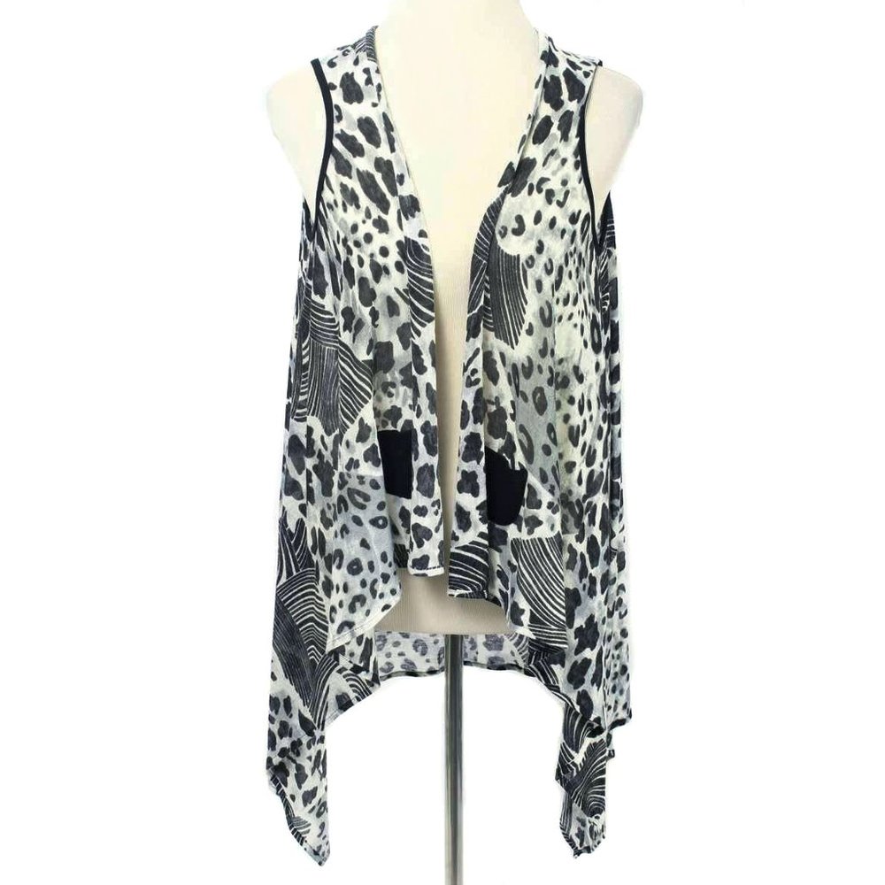 FANTAZIA Gray & Black Leopard Print Open Front Vest Women's Size Small NWT